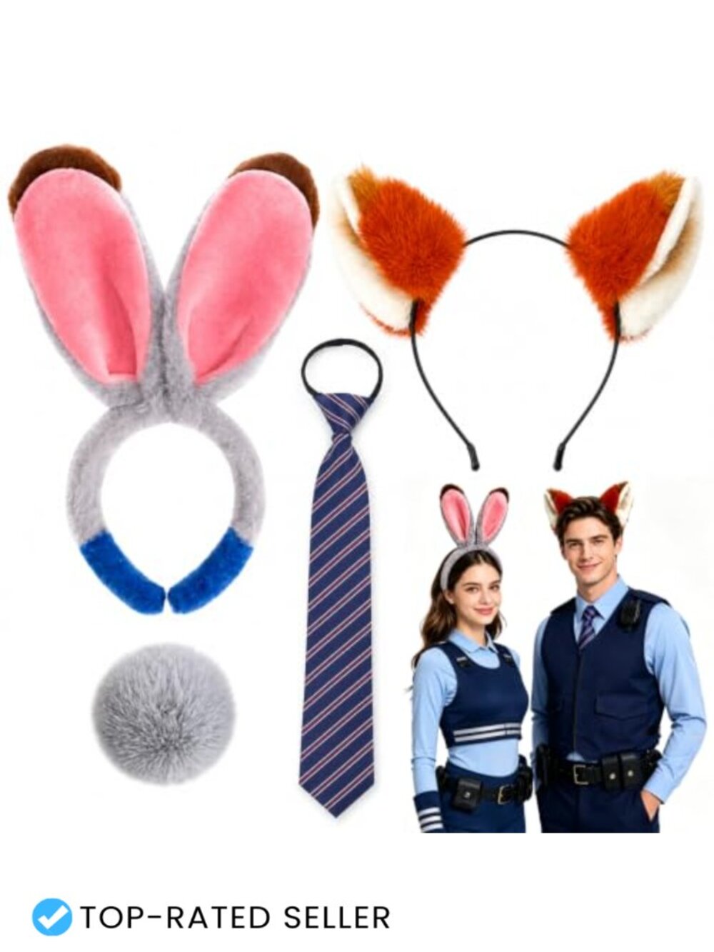 4 Pcs Bunny Fox Ear Headband Costume Set Adult Halloween Cosplay Plush